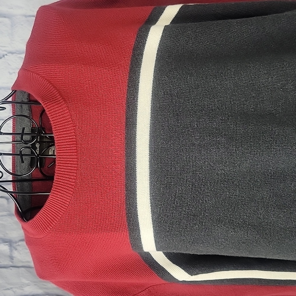 Eddie Bauer Men’s XL/TG Colorblock Crewneck Sweater Red Gray Black - Picture 2 of 8